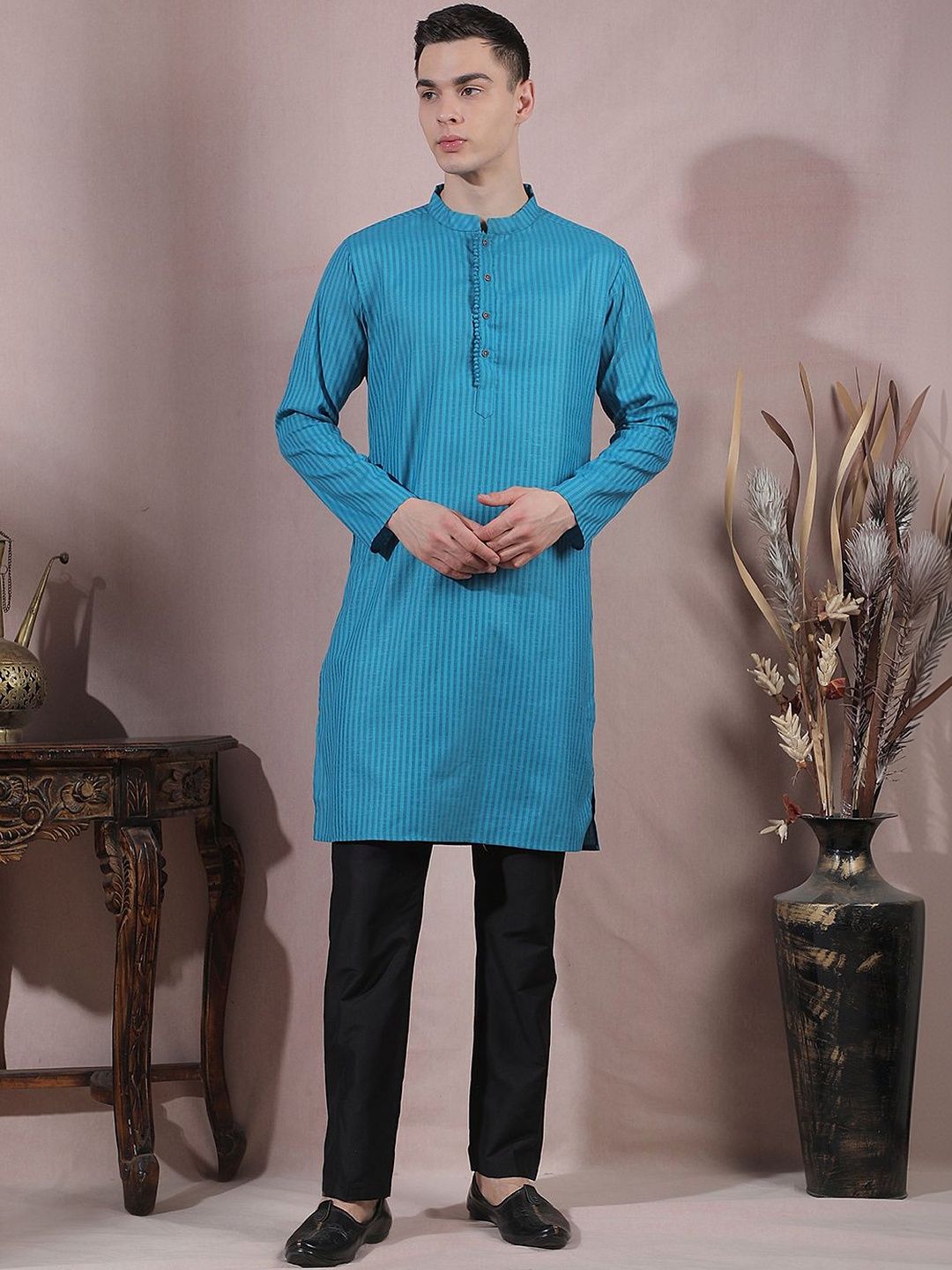 Men Striped Regular Kurta with Trousers