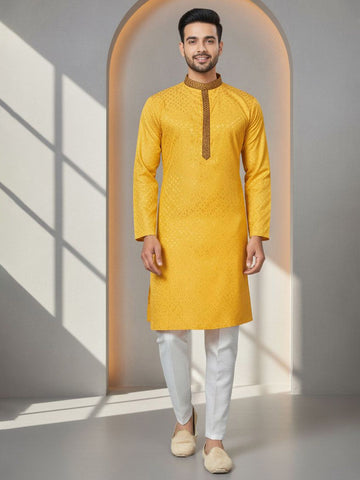 Men Thread Work Jacquard Kurta