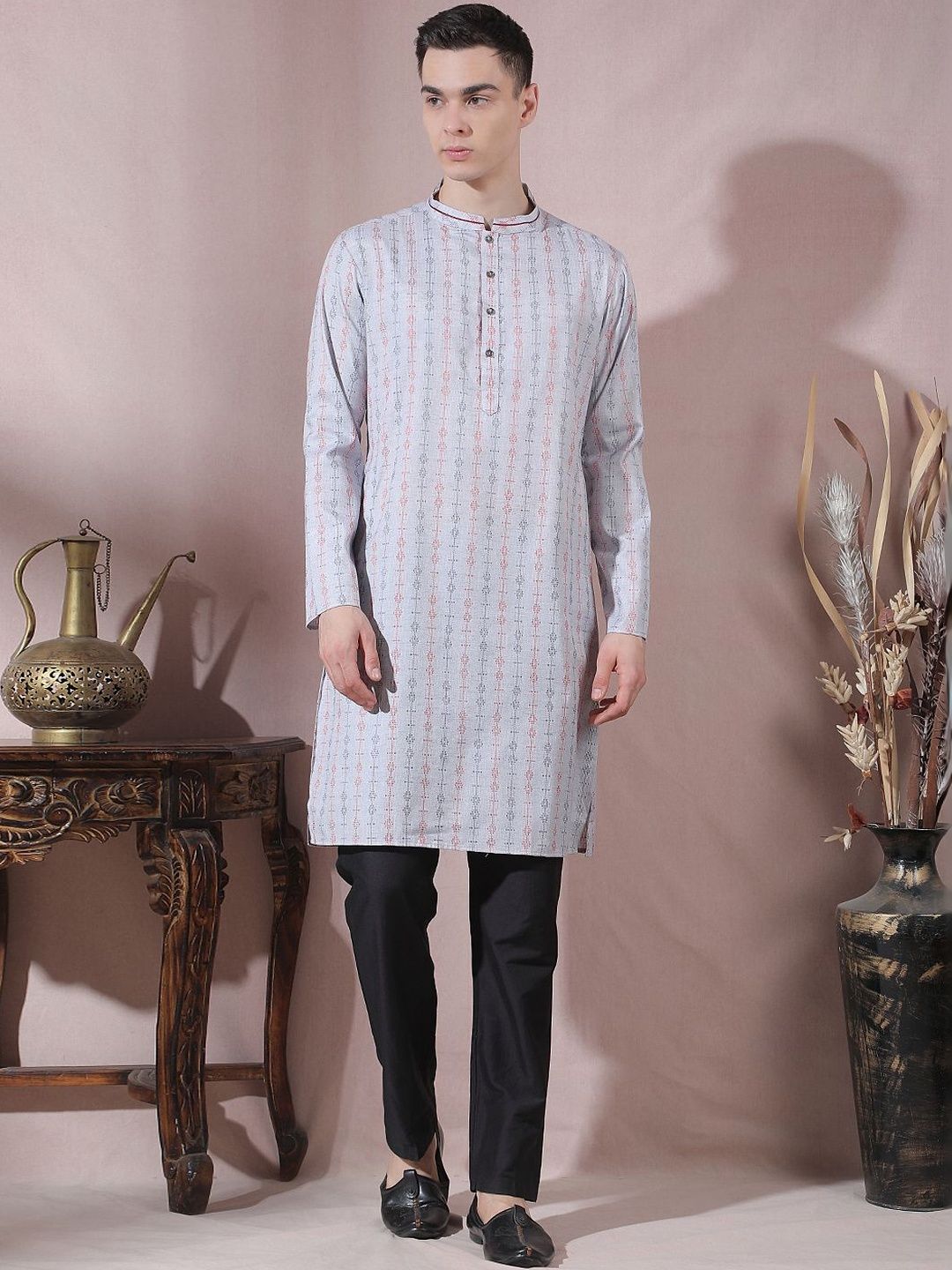 Men Printed Regular Kurta with Trousers