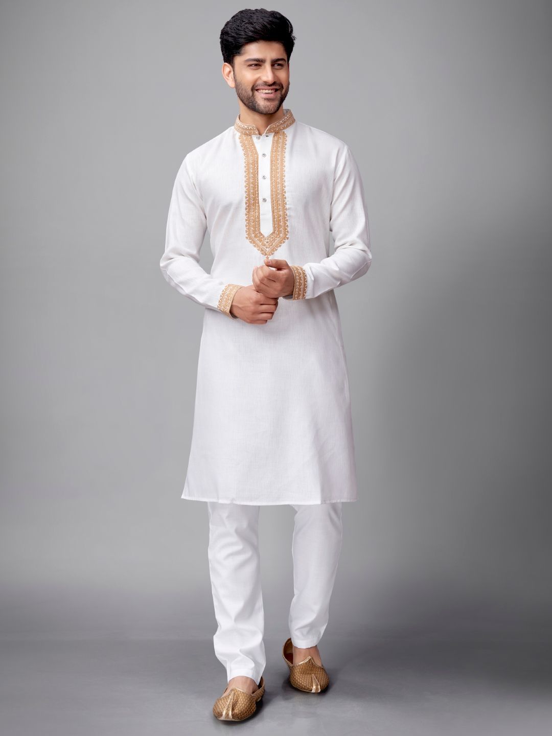 Men Self Design Regular Fit Full Sleeve Kurta