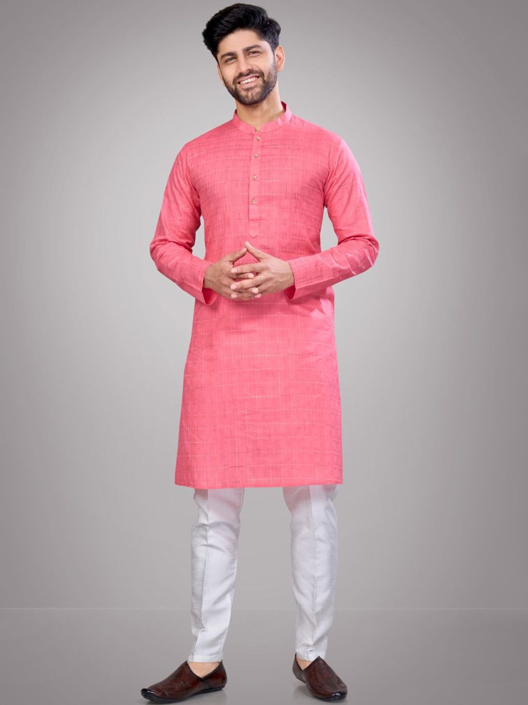 Self Design Mandarin Collar Straight Kurta & Pyjamas