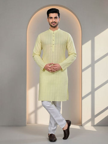 Men's Self Design Regular Fit Full Sleeve Kurta