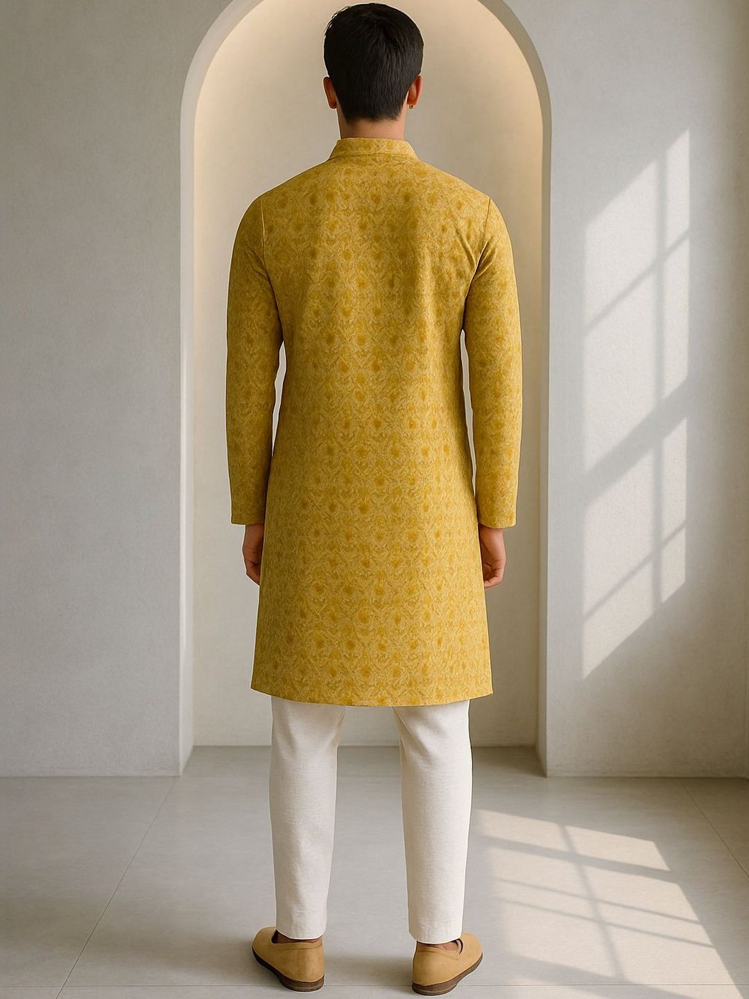 Men Yellow Regular Fit Full Sleeve Mandarin Collar Kurta Set