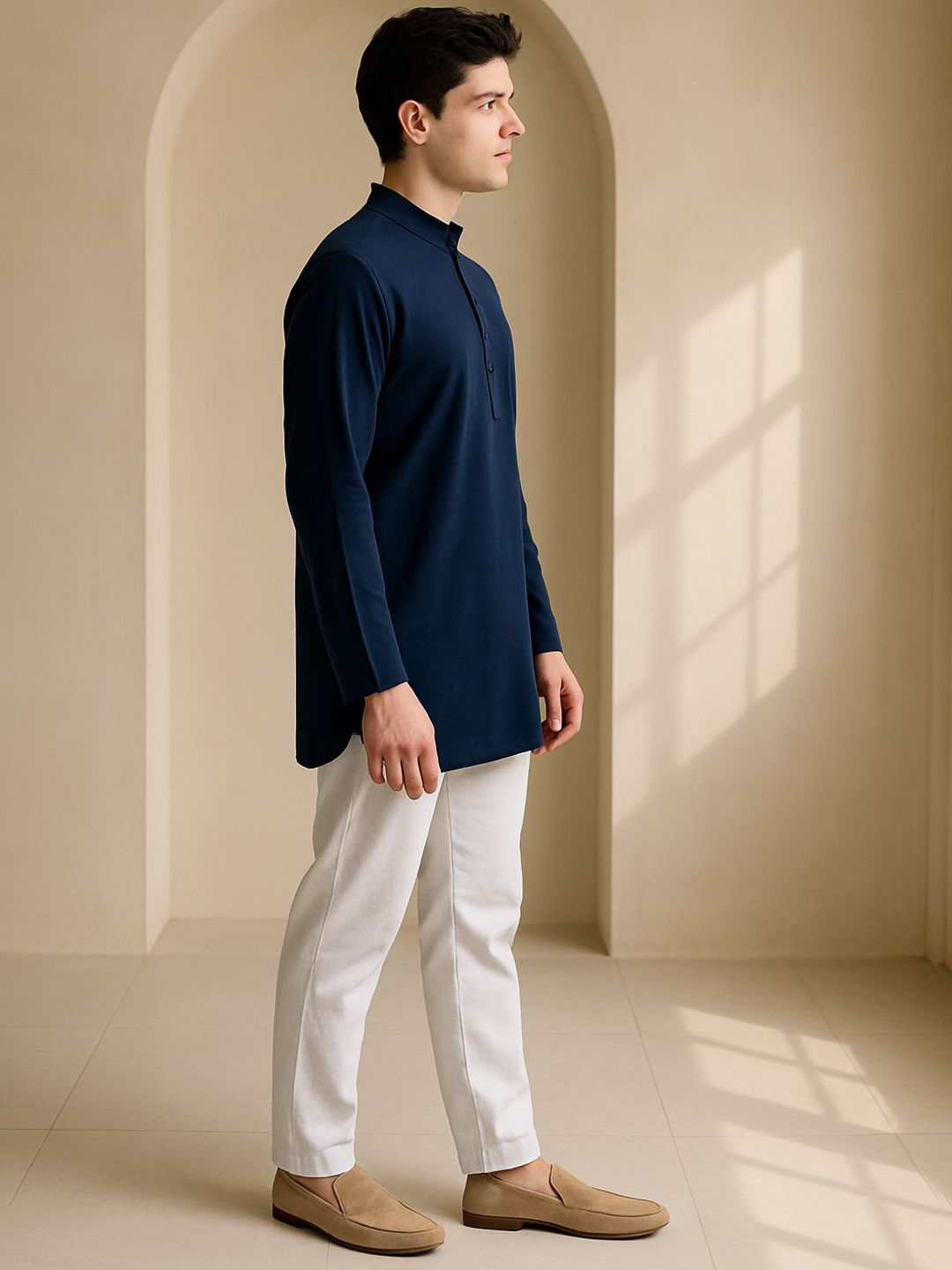 Men Self Design Mandarin Collar Straight Kurta