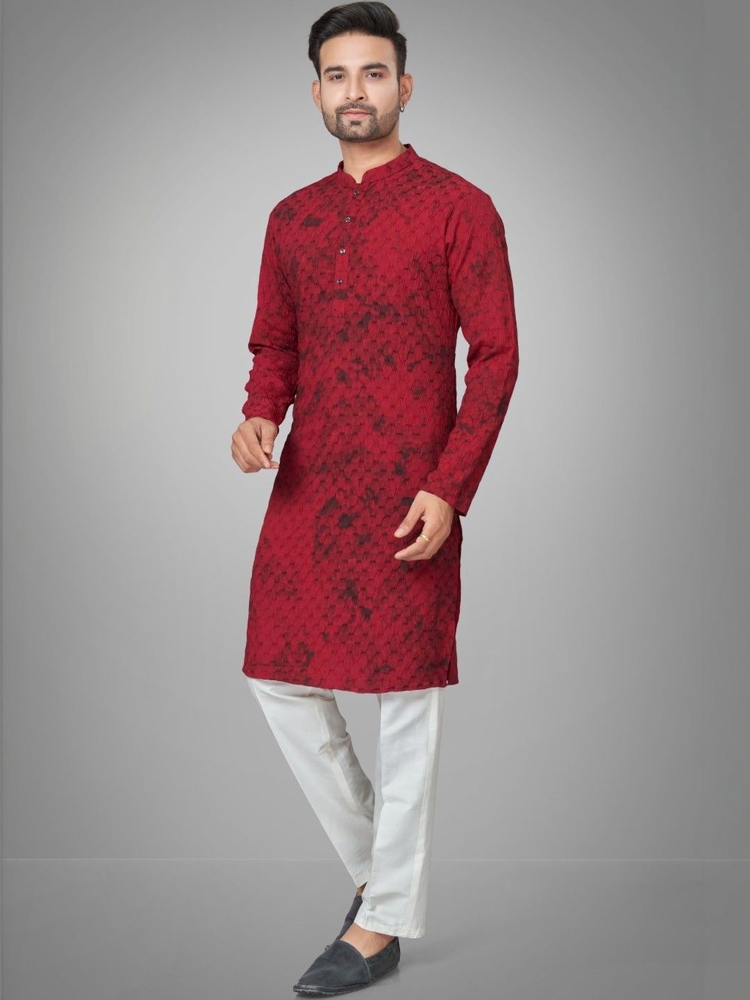 Men Printed Regular Kurta with Trousers