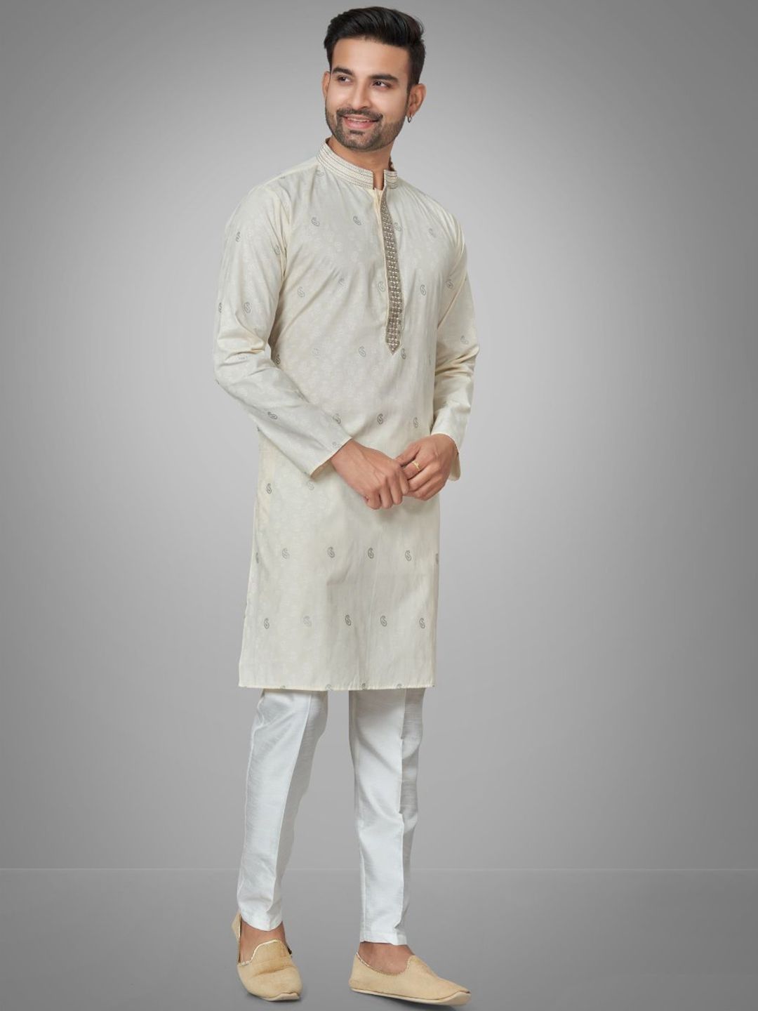 Men Self Design Kurta with Trousers