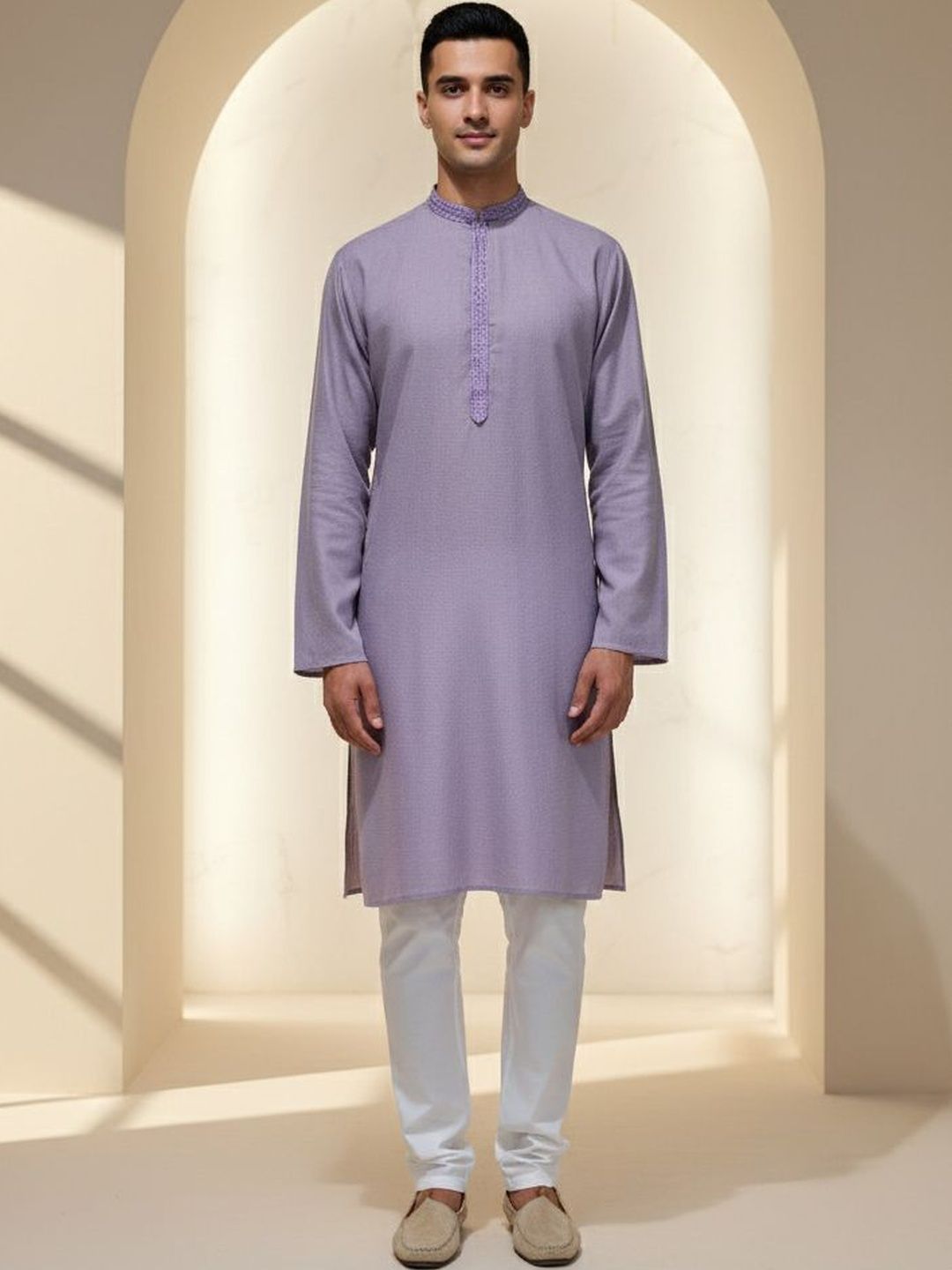 Men Regular Thread Work Pure Cotton Kurta with Pyjamas