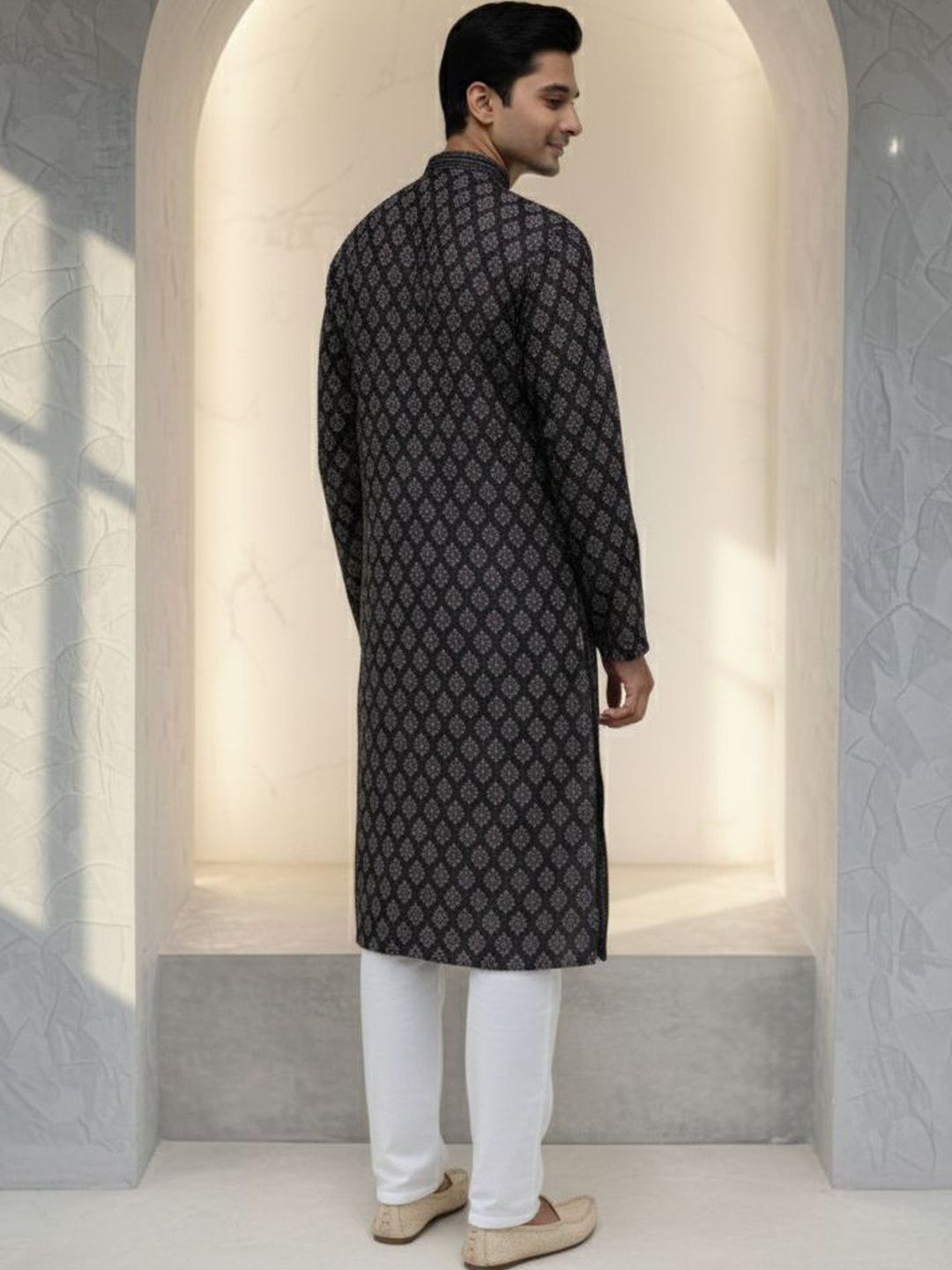 Men Brown Self Design Regular Fit Full Sleeve Kurta Set