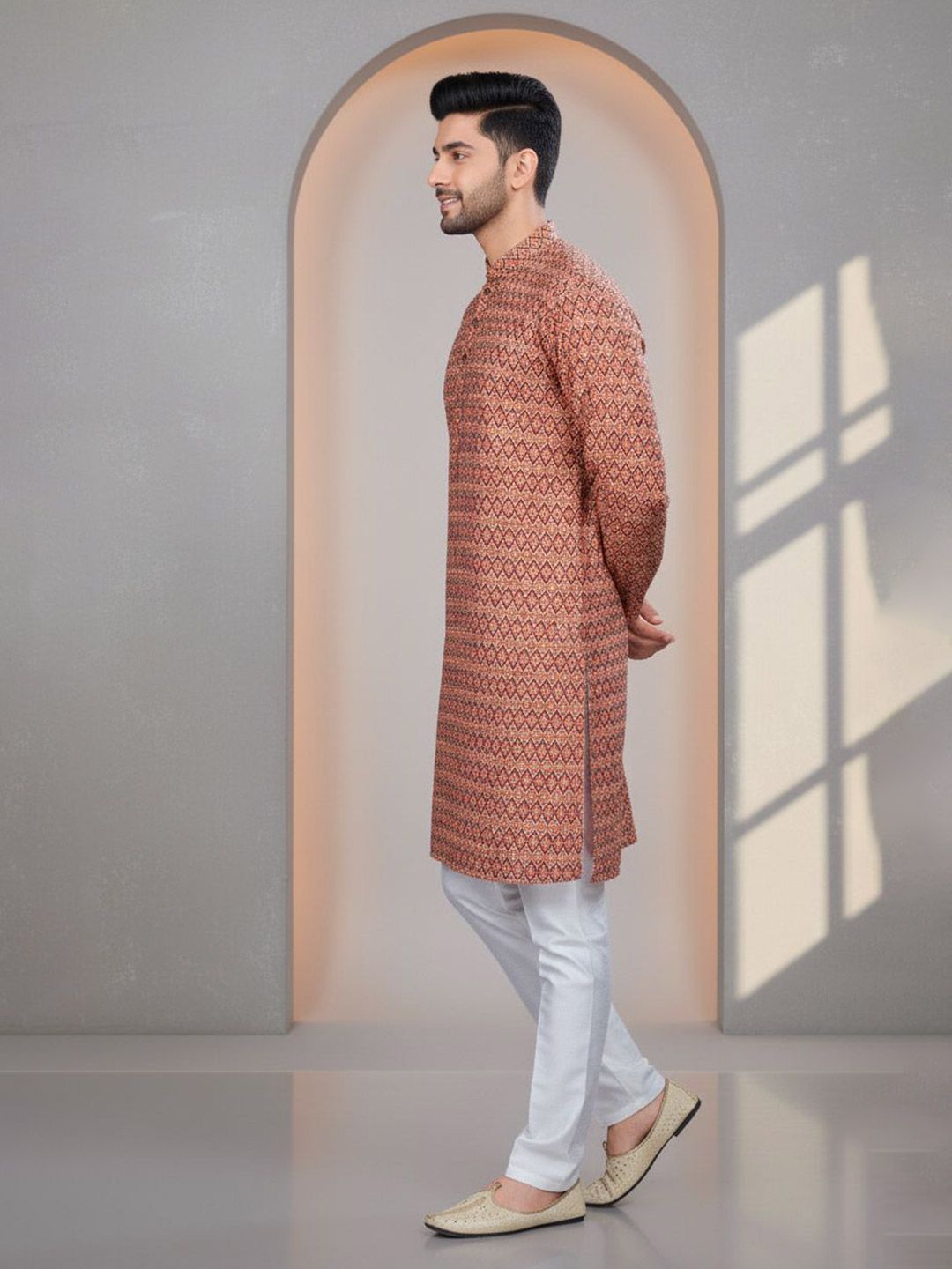 Men Geometric Thread Work Kurta
