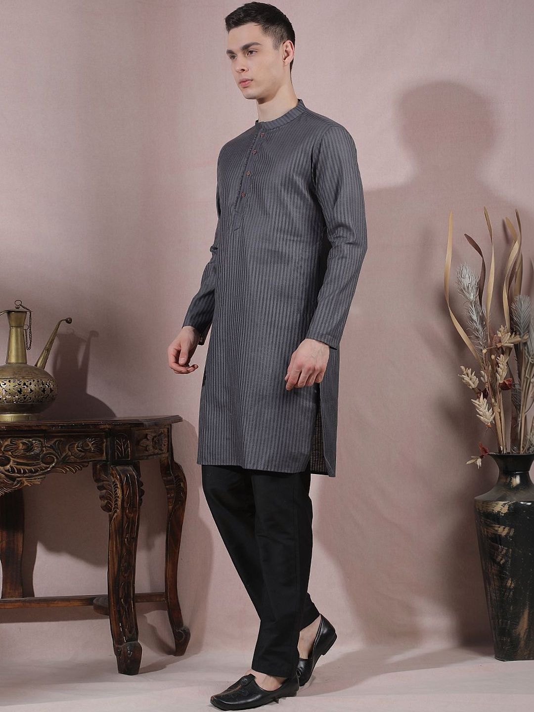 Men Striped Regular Kurta with Trousers
