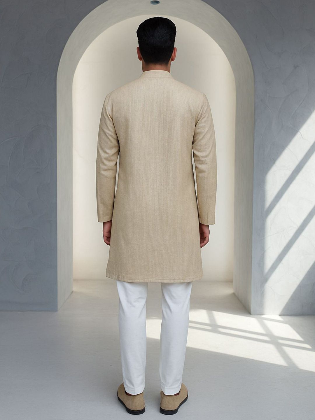 Men Self Design Mandarin Collar Regular Fit Kurta
