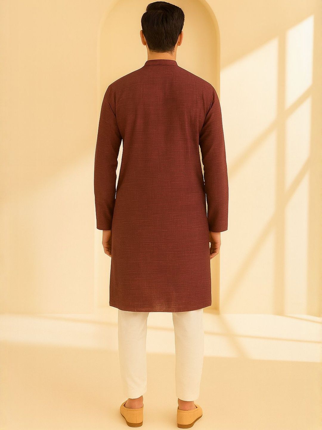 Men Pink Regular Fit Full Sleeve Mandarin Collar Kurta Set