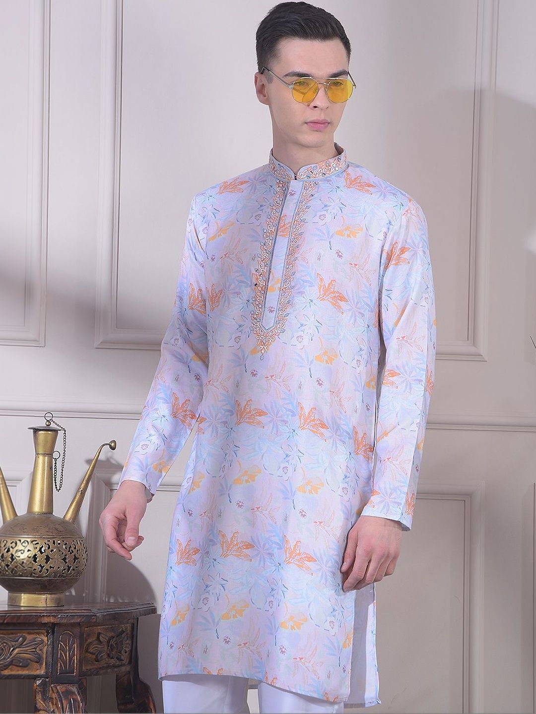 Men Floral Dobby Kurta