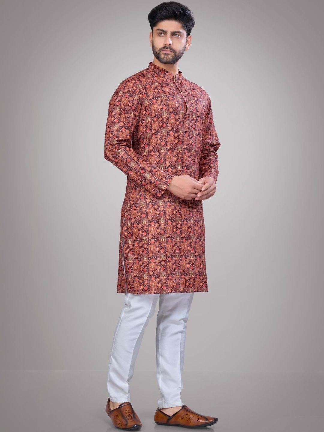 Men Printed Regular Pure Cotton Kurta with Trousers