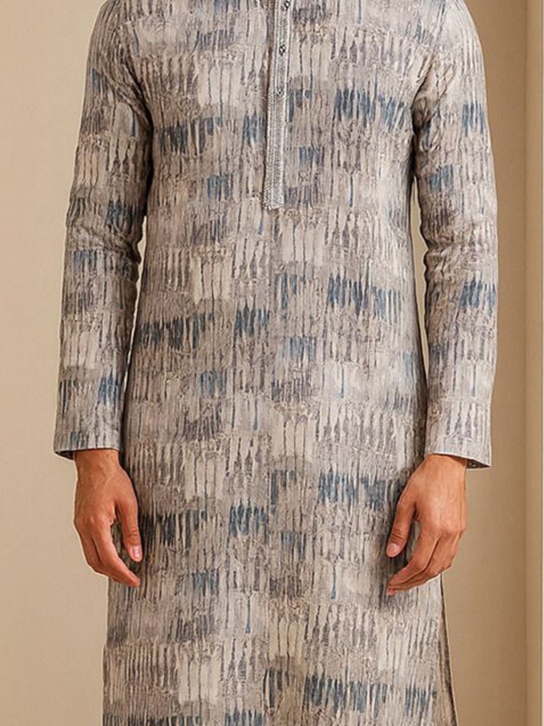 Men Self Design Regular Fit Full Sleeve Straight Kurta