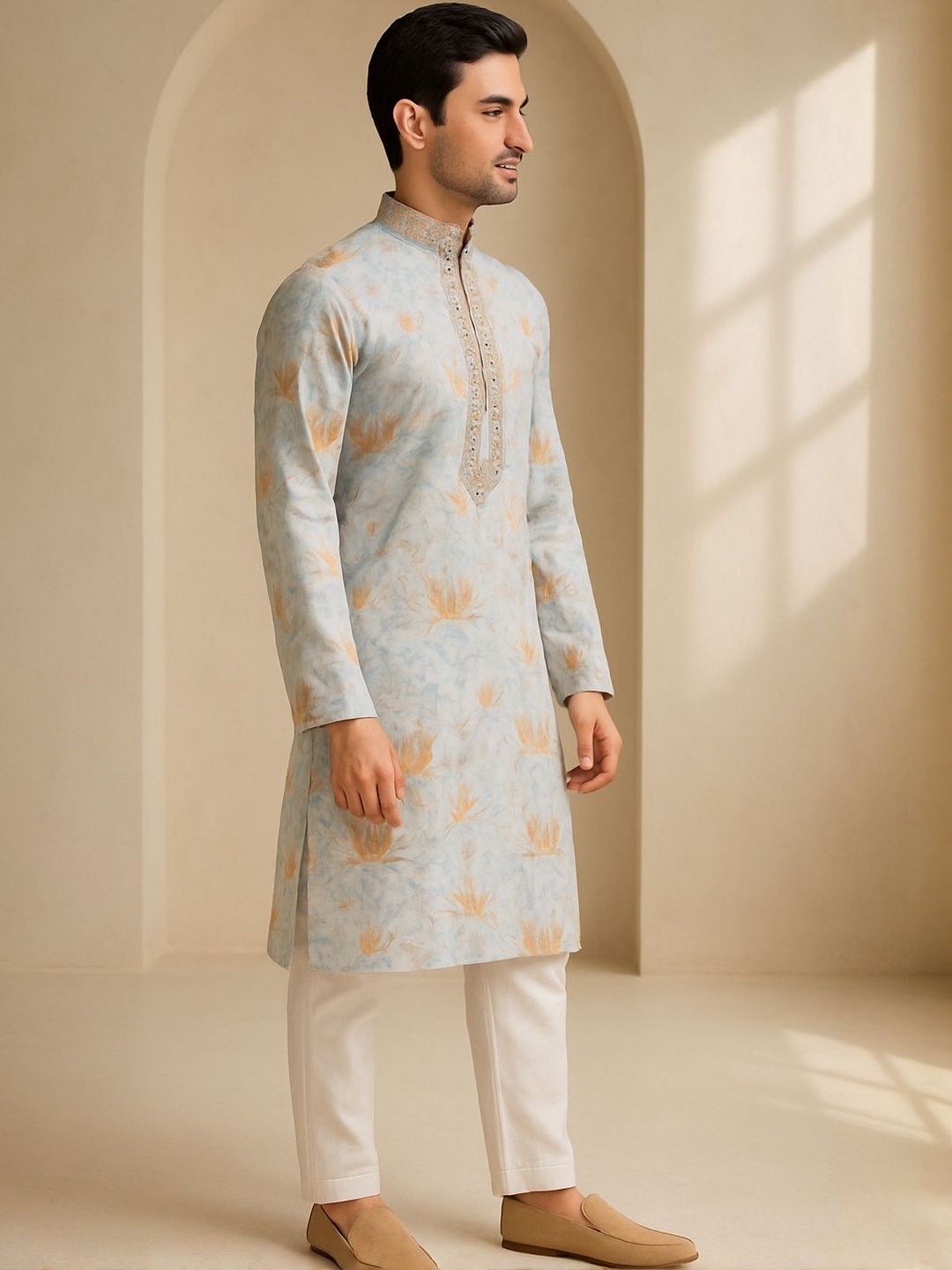 Men Multi Color Self Design Regular Fit Full Sleeve Kurta Set