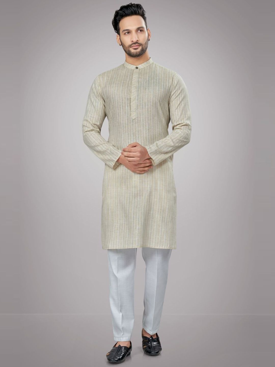 Men Striped Printed Regular Sleeves Straight Kurta