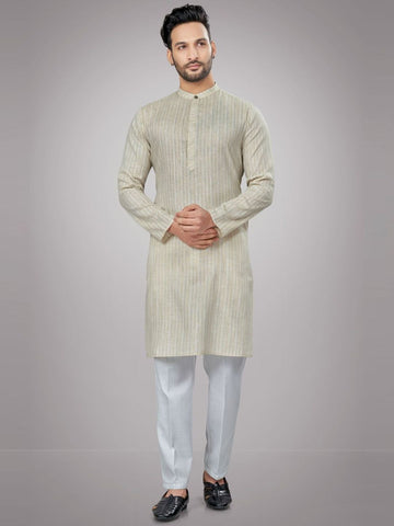 Men Striped Printed Regular Sleeves Straight Kurta