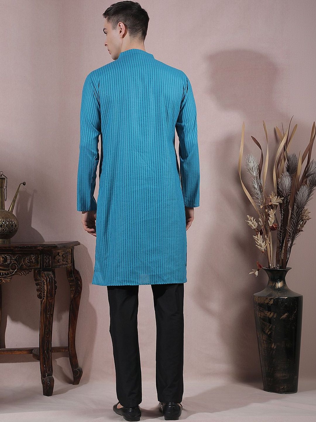 Men Striped Regular Kurta with Trousers