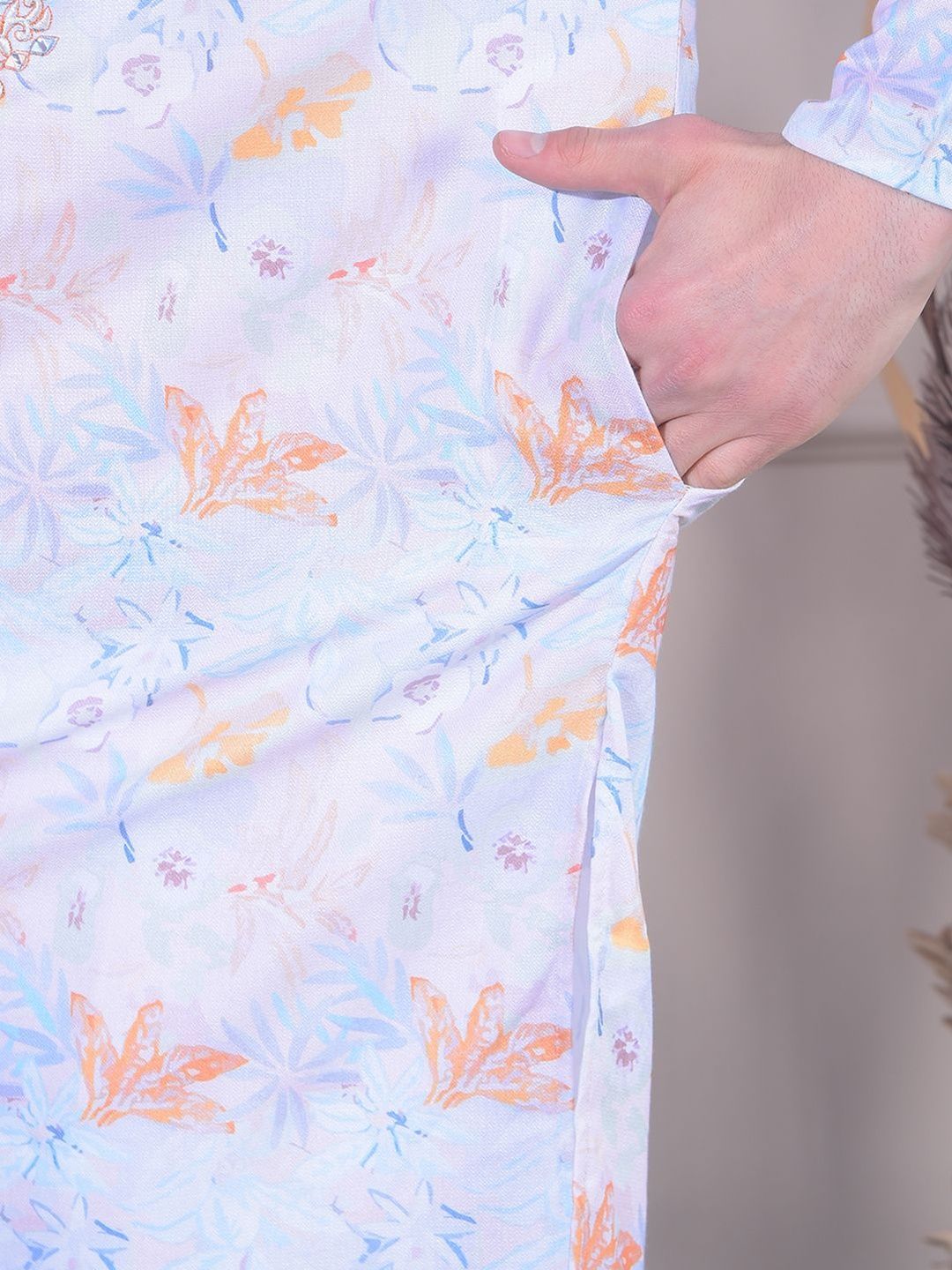 Men Floral Dobby Kurta