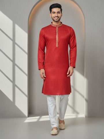 Men Geometric Thread Work Jacquard Kurta