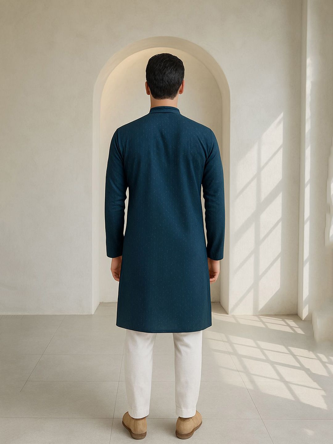 Geometric Woven Design Mandarin Collar Straight Kurta