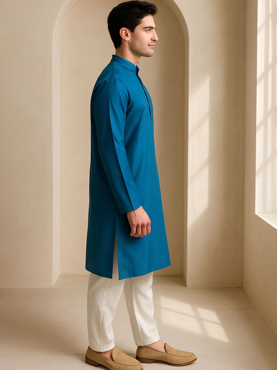 Mandarin Collar Thread Work Straight Kurta