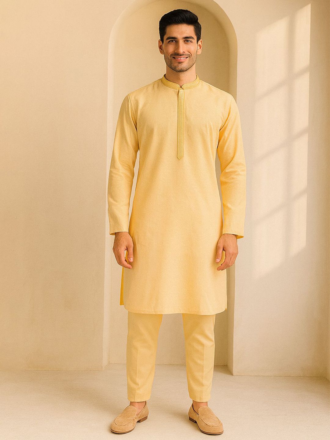 Mandarin Collar Long Sleeves Straight Kurta
