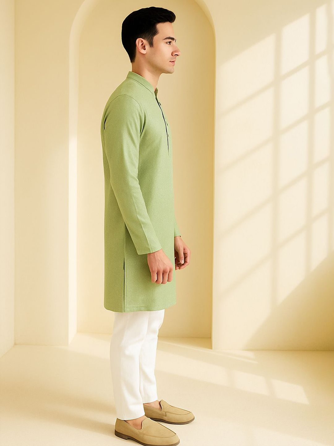 Mandarin Collar Long Sleeves Straight Kurta