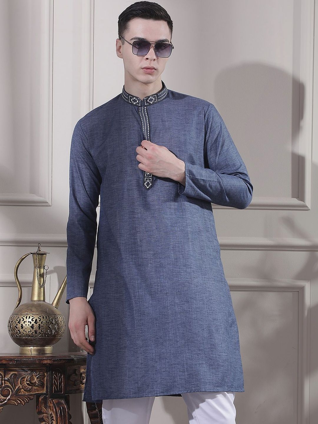 Men Geometric Striped Kurta