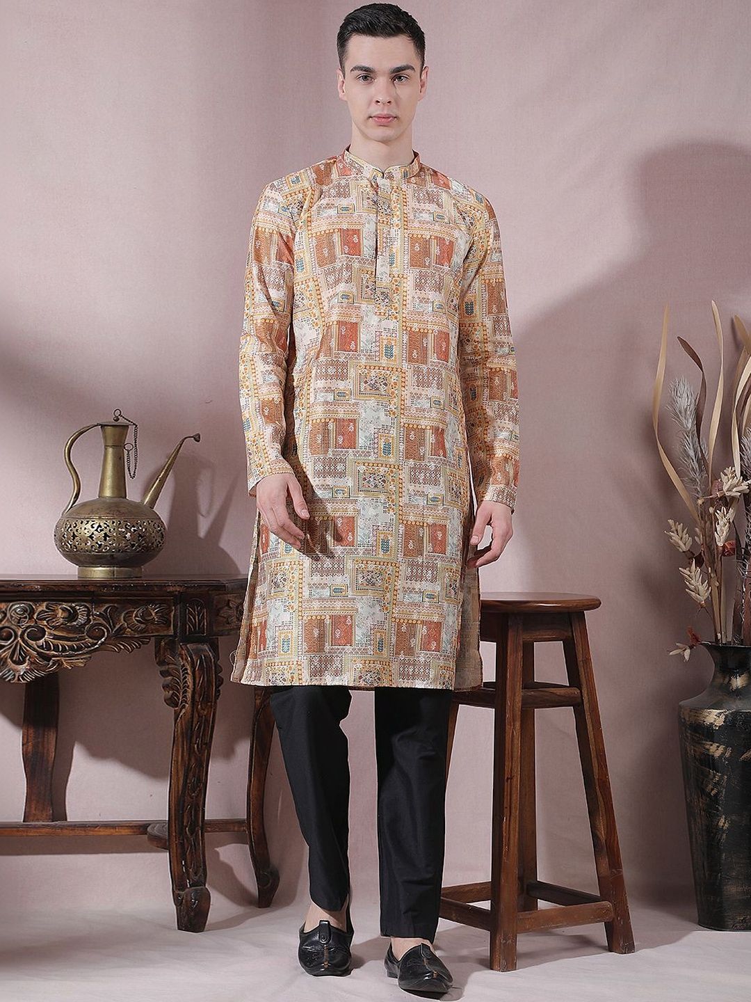 Men Checked Jacquard Kurta