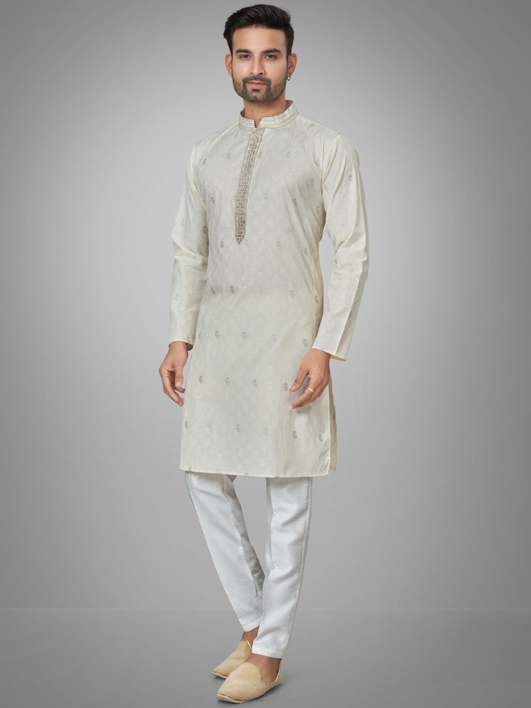 Men Self Design Kurta with Trousers