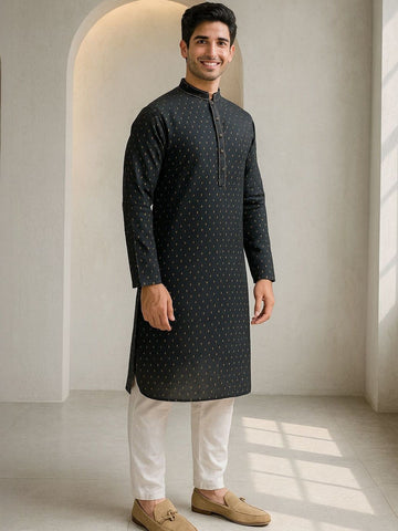 Men Ethnic Motifs Printed Knee Length Regular Straight Kurta with Pyjamas