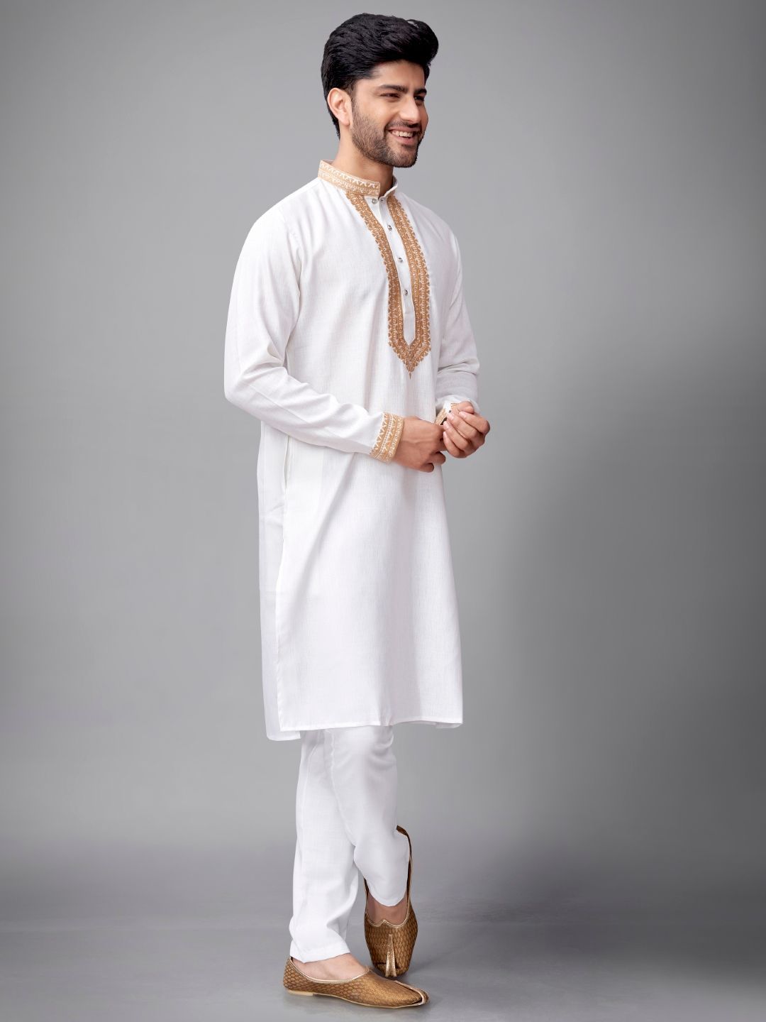 Men Self Design Regular Fit Full Sleeve Kurta
