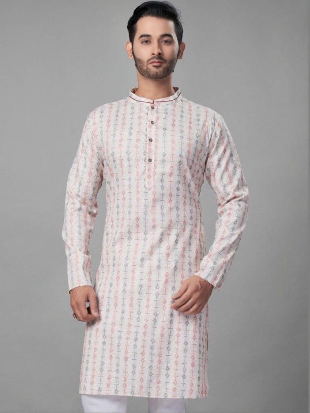 Men Geometric Khadi Kurta