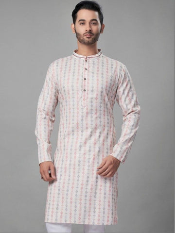 Men Geometric Khadi Kurta