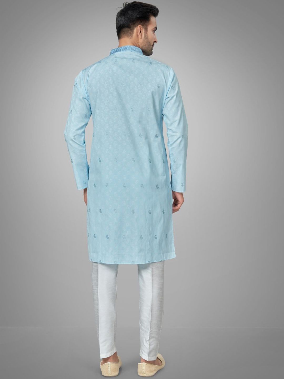 Men Self Design Kurta with Trousers