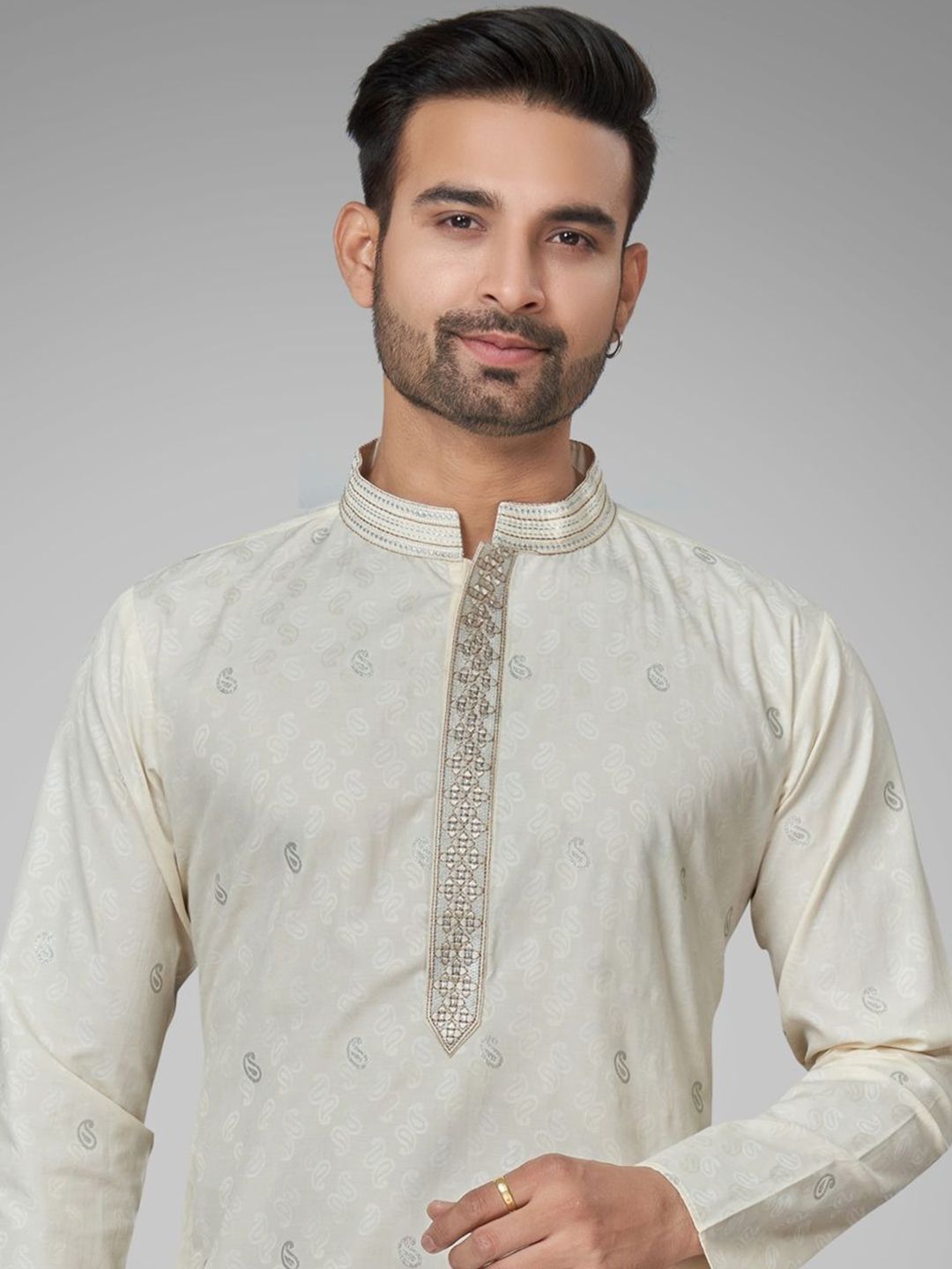 Men Self Design Kurta with Trousers