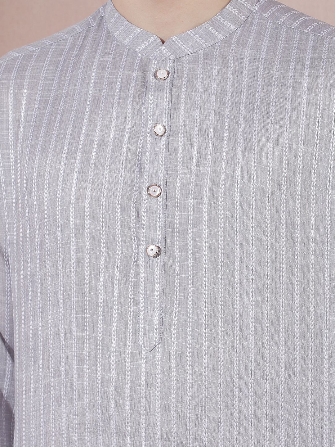 Men Striped Regular Linen Kurta with Trousers