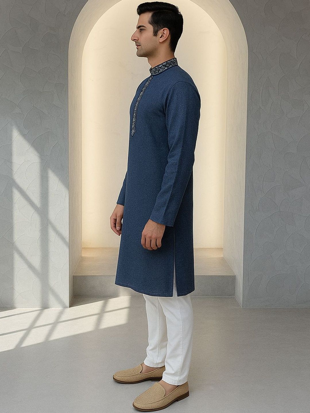 Men Self Design Regular Fit Kurta with Pyjamas