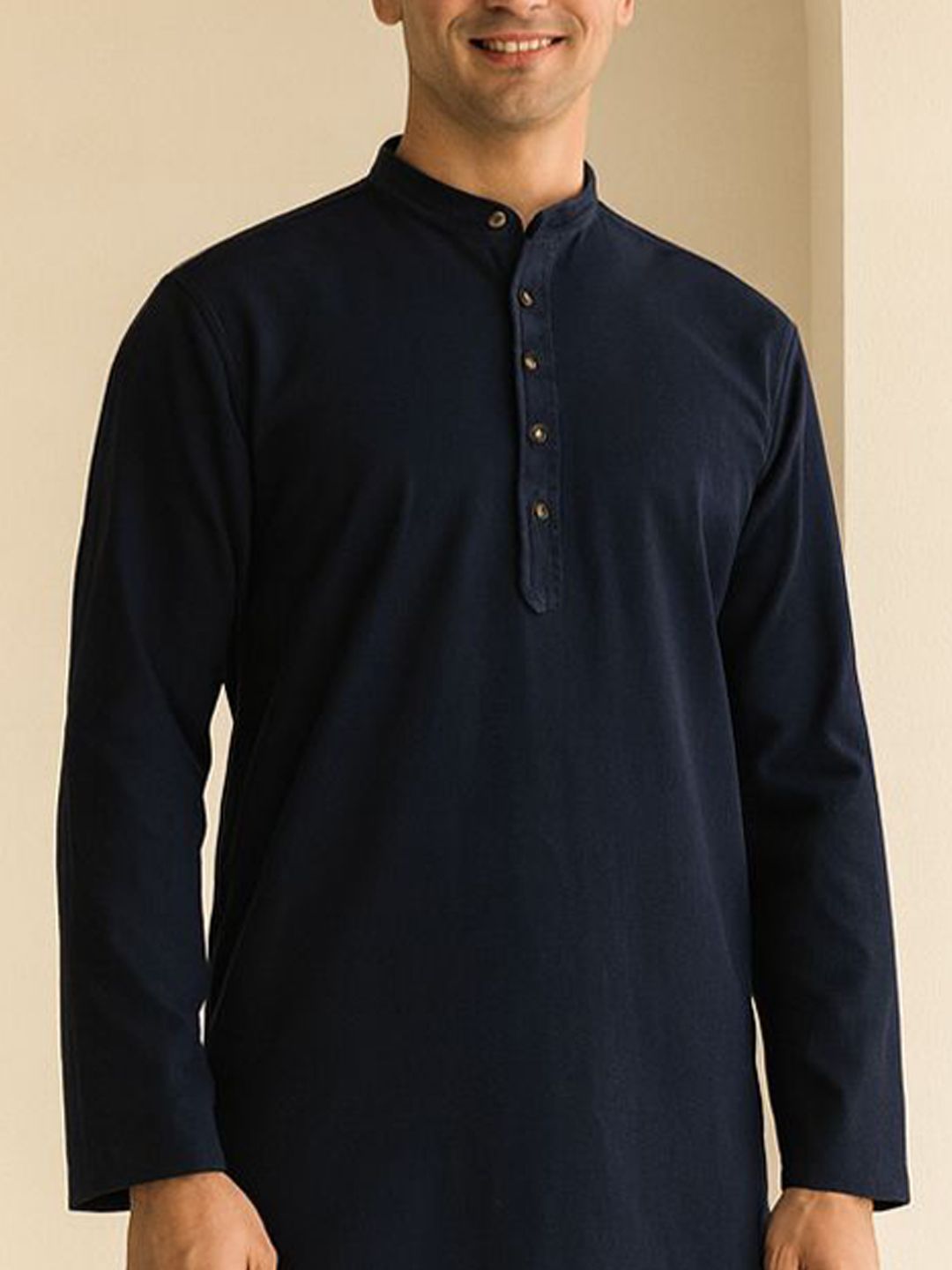 Men Self Design Mandarin Collar Straight Kurta