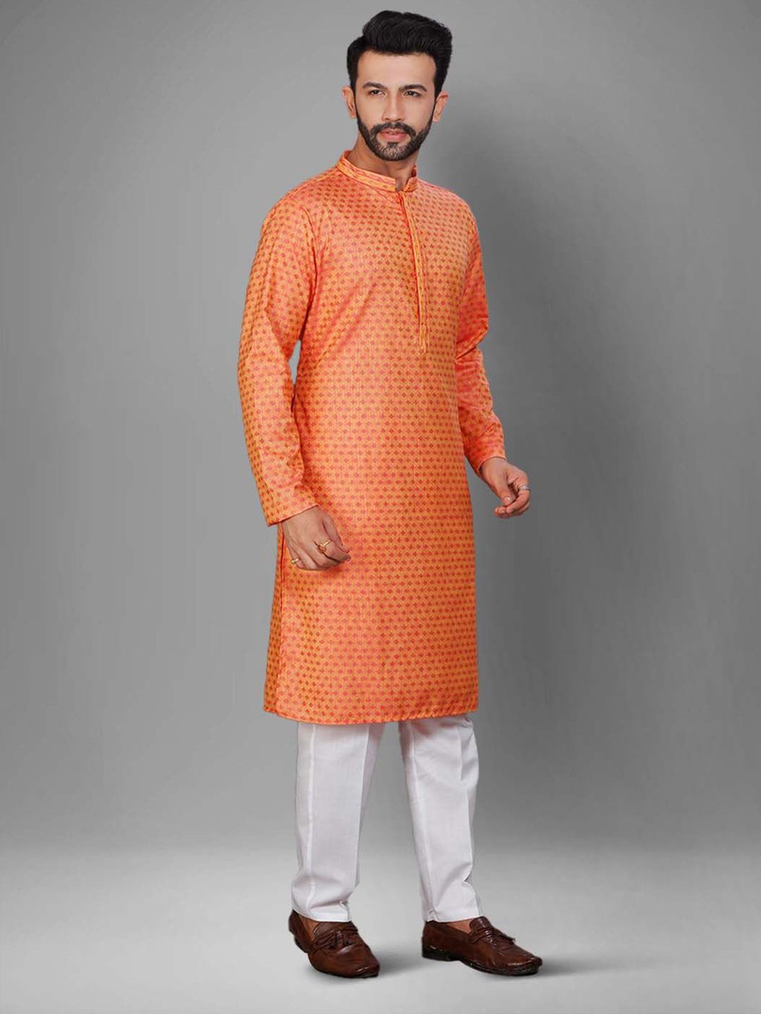Men Printed Mandarin Collar Full Sleeve Kurta