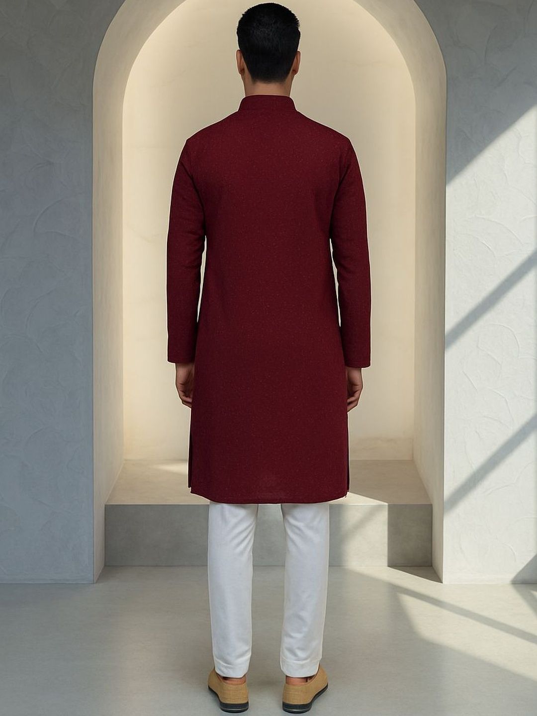 Men Woven Design Mandarin Collar Sequinned Kurta with Trousers