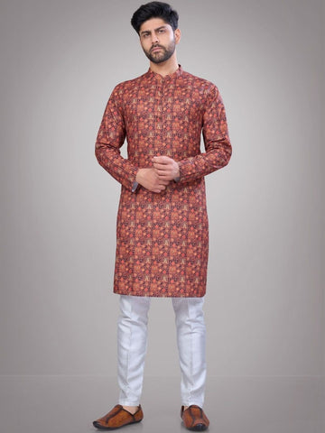Men Printed Regular Pure Cotton Kurta with Trousers