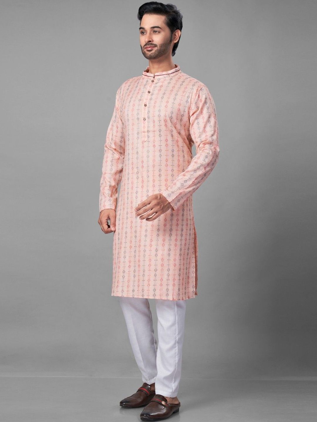 Men Geometric Khadi Kurta