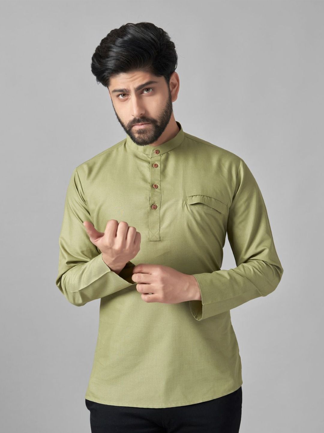 Men Band Collar Straight Short Kurta