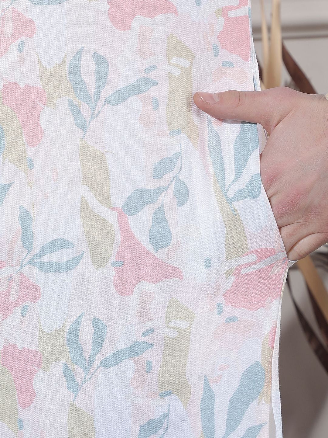Floral Printed Mandarin Collar Kurta