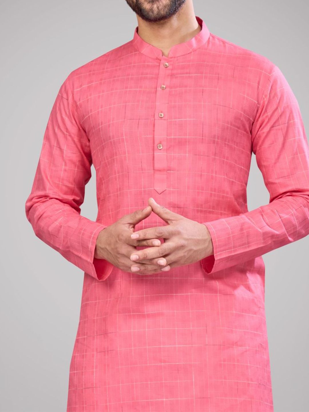 Men Self Design Regular Fit Full Sleeve Straight Kurta