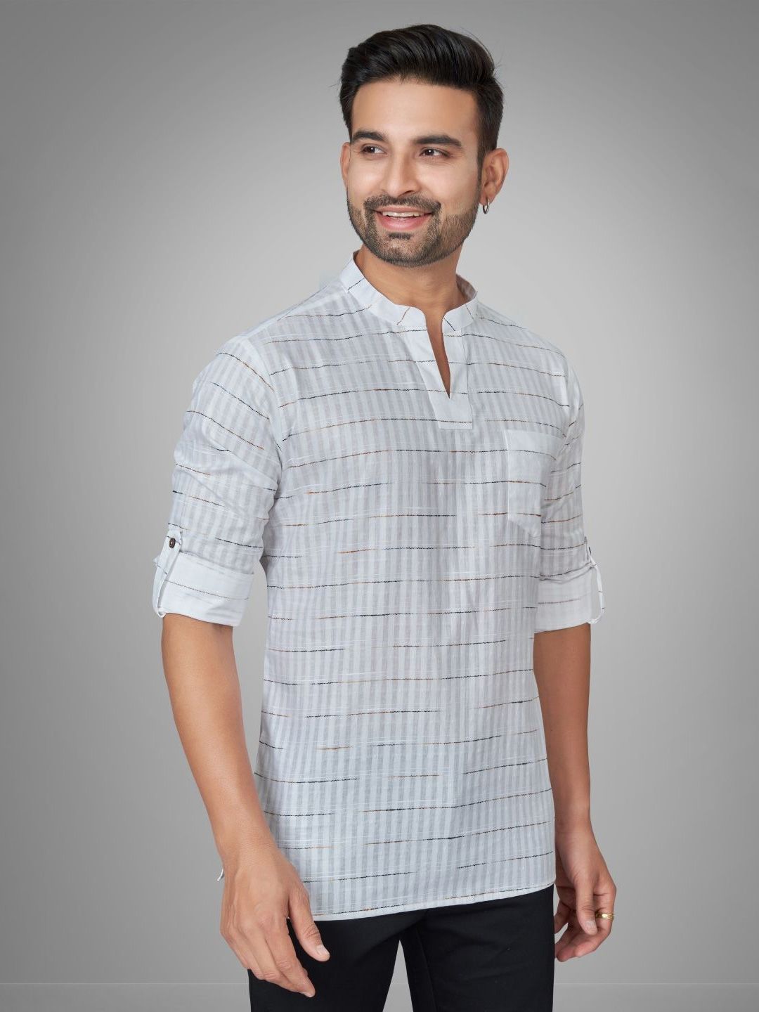 Men Checked Printed Thread Work Kurta