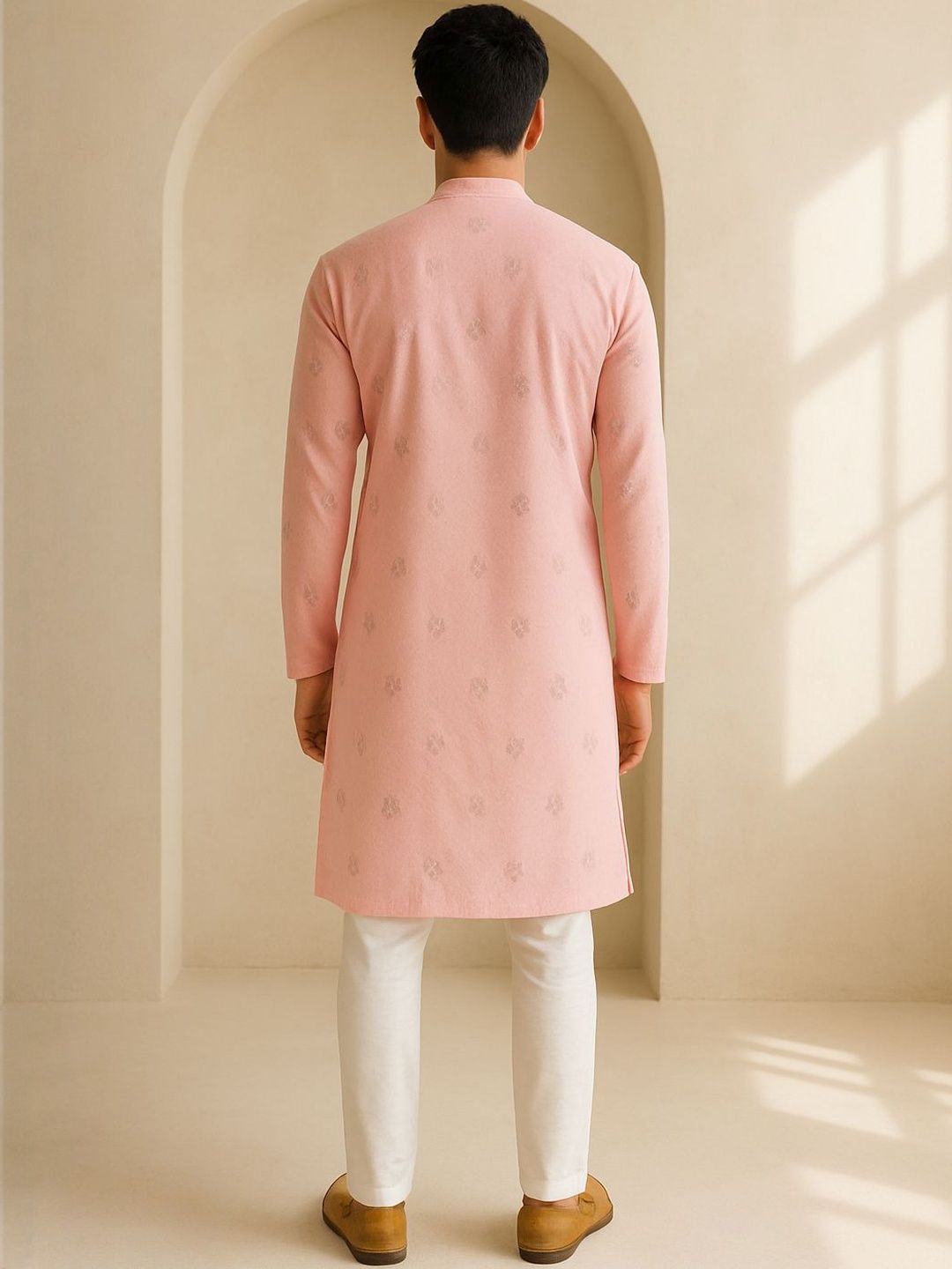 Men Pink Regular Fit Full Sleeve Kurta Set